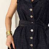 Vestido Jeans Midi com Faixa