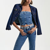 Top Jeans Cropped Sem Alças