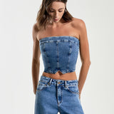 Top Jeans Cropped Sem Alças