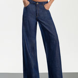 Calça Pantalona Jeans Leve com Pesponto