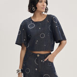 T-shirt Jeans com Transfer