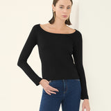 Blusa Essencial Canelada Manga Longa Preta