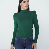 Blusa Canelada Manga Longa com Ombros Bufantes