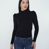 Blusa Canelada Manga Longa com Ombros Bufantes