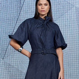 Blusa Jeans com Mangas 3/4 Bufantes