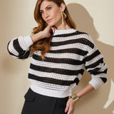 Suéter Tricot Listrado Preto e Branco