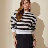 Suéter Tricot Listrado Preto e Branco