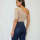 Top Cropped Tricô Um Ombro Só
