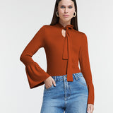 Blusa Manga Longa Peplum com Amarração na Gola