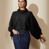 Blusa Tricô Oversized Gola Ampla Cropped