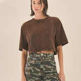 Blusa Cropped em Malha Marmorizada Cinza