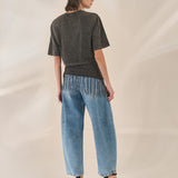 Blusa Cropped em Malha Marmorizada Cinza