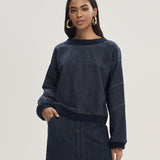 Blusa Jeans Curta Manga Longa