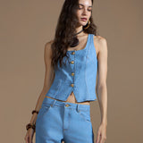 Blusa Jeans Estilo Colete com Regulador nas Costas
