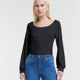 Blusa Malha Manga Longa com Gola Canoa