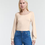 Blusa Malha Manga Longa com Gola Canoa