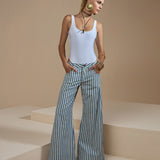 Calça Pantalona Listrada Náutica em Algodão