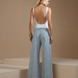 Calça Pantalona Listrada Náutica em Algodão