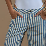 Calça Pantalona Listrada Náutica em Algodão