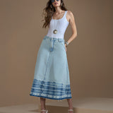 Saia Jeans Longa Barra Tie Dye