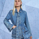 Camisa Jeans Alongada com Barra Desfiada