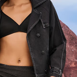 Jaqueta Jeans Preta com Pesponto Branco