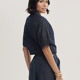 Jaqueta Jeans Cropped Manga Curta