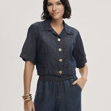 Jaqueta Jeans Cropped Manga Curta