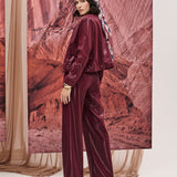 Calça Wide Leg em PU Berry