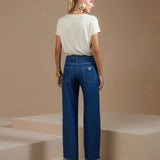 Calça Jeans Wide com Pesponto Branco