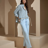 Calça Jeans Wide Leg Cintura Baixa Lavagem Clara