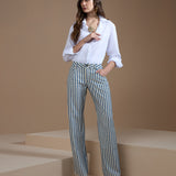 Calça Jeans Wide Leg Listrada Náutica