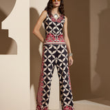 Calça Pantalona Estampa Tapeçaria