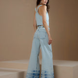 Calça Jeans Pantalona Barra Desfiada