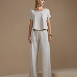 Calça Wide Leg Cós Elástico