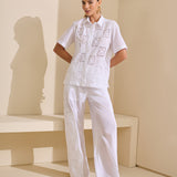 Calça Wide Leg Renda Lateral