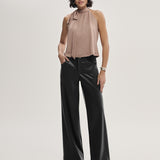Calça Wide Leg em PU Berry