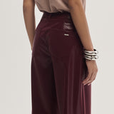 Calça Wide Leg em PU Berry