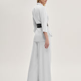 Conjunto Camisa e Calça Pantalona em Silk Satin Off White
