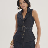 Colete Jeans Alongado com Cinto