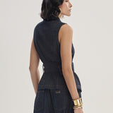Colete Jeans Alongado com Cinto