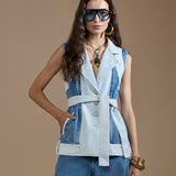 Colete Jeans Maxi Bicolor com Cinto