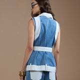Colete Jeans Maxi Bicolor com Cinto