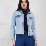 Jaqueta Jeans Cropped Lavagem Clara