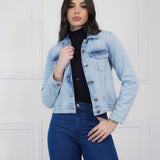 Jaqueta Jeans Cropped Lavagem Clara