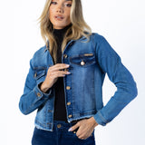 Jaqueta Jeans Trucker com Barra Desfiada