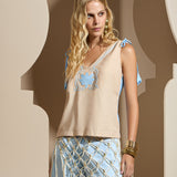 Blusa Regata Bicolor Bordada