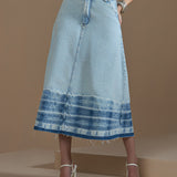 Saia Jeans Longa Barra Tie Dye