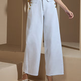 Calça Pantalona de Sarja e Botões Dourados