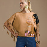 T-shirt Estampada com Franjas